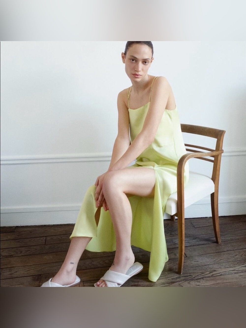 ZARA yellow satiny strappy slip dress